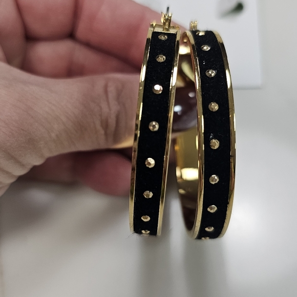 Kate Spade Elegant Black and Gold Hoop Earrings - Picture 2 of 7